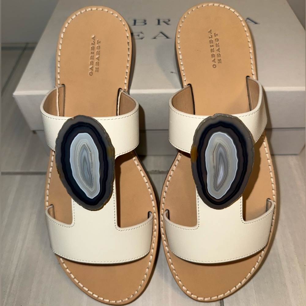 Gabriela Hearst Hades agate embellished sandals, size 40(US9,5-10). White